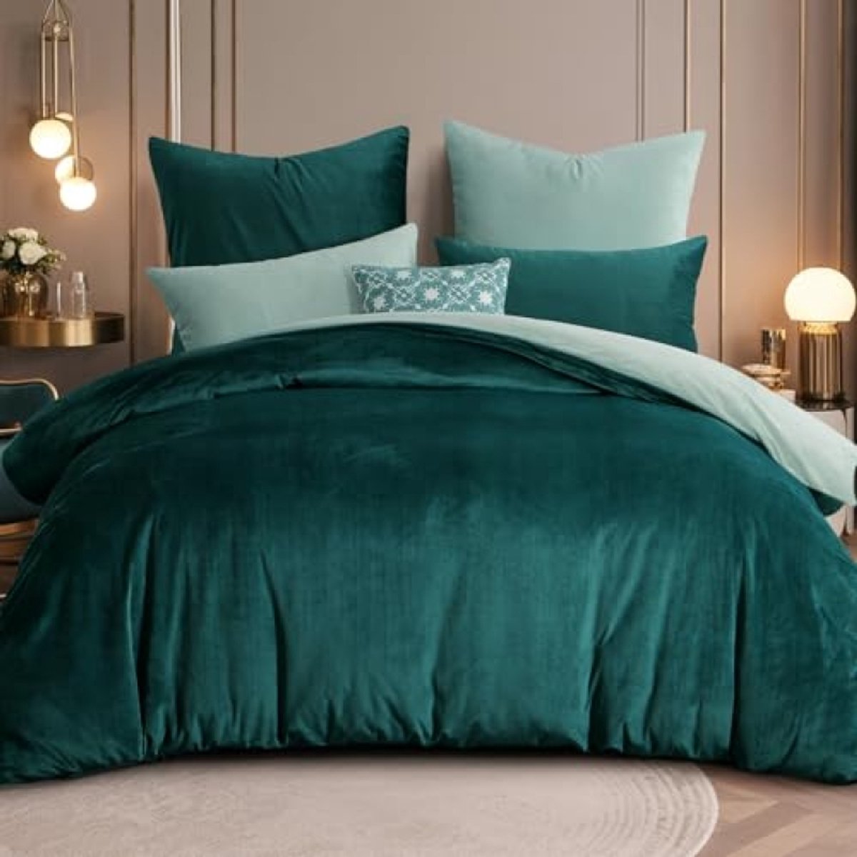 Nazik Living Beddengoedset 3-delig omkeerbaar flanel 220x240 cm met 2 kussenslopen 80x80 cm, lichtgroen