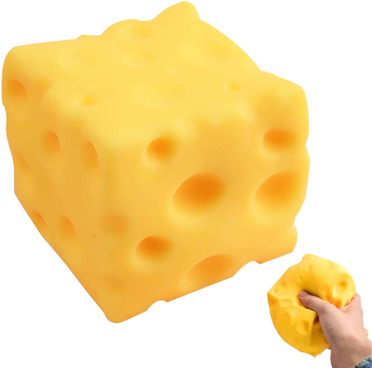 1 Stuks Kaas Stressbal Squishy – Anti-Stress Speelgoed van Zacht TPR – Realistische Kaas Vorm Knijpbal voor Ontspanning, Werk en School – Voor Volwassenen en Kinderen