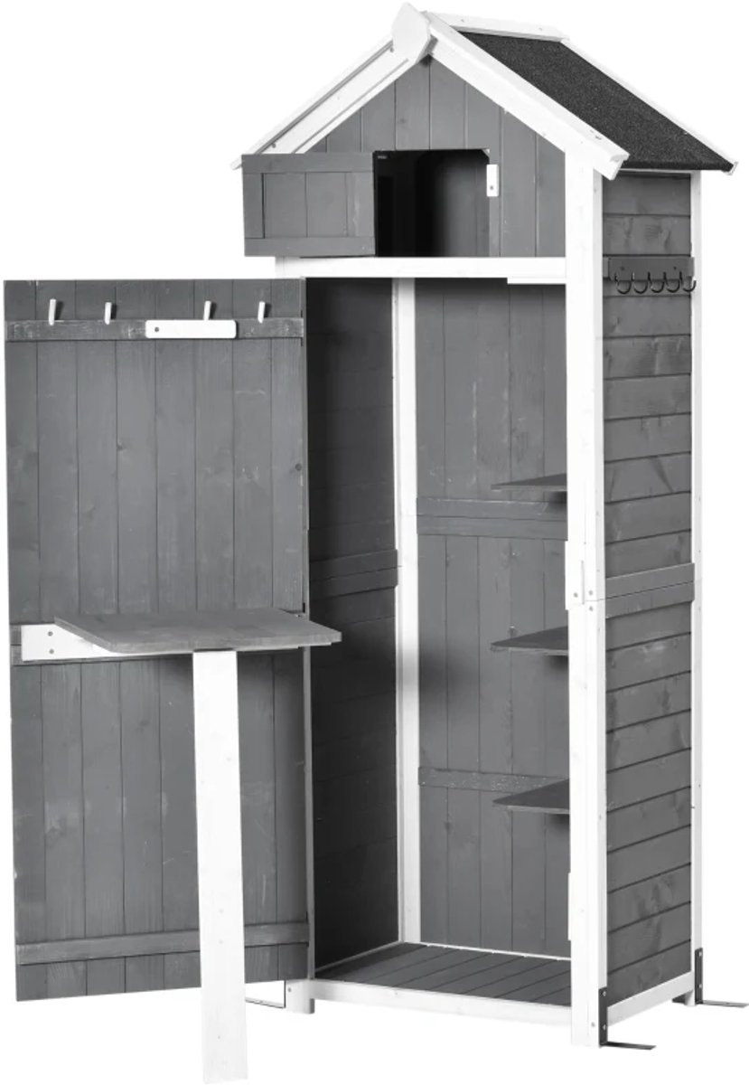 Tuinkast - Opbergkasten met deuren - Tuinhuis - Schuur - Voor buiten - Gereedschap - Grijs - Hout
