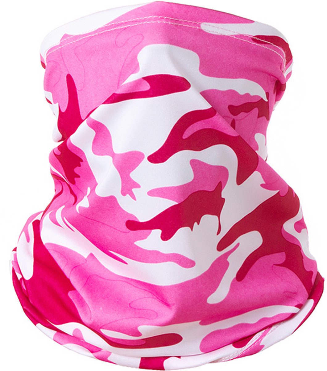 RAMBUX® Nekwarmer - Colsjaal Dames & Heren - Multifunctionele Sjaal - Motor, Fiets & Ski - Bandana - Ademend - Elastisch - One Size - Camouflage Roze