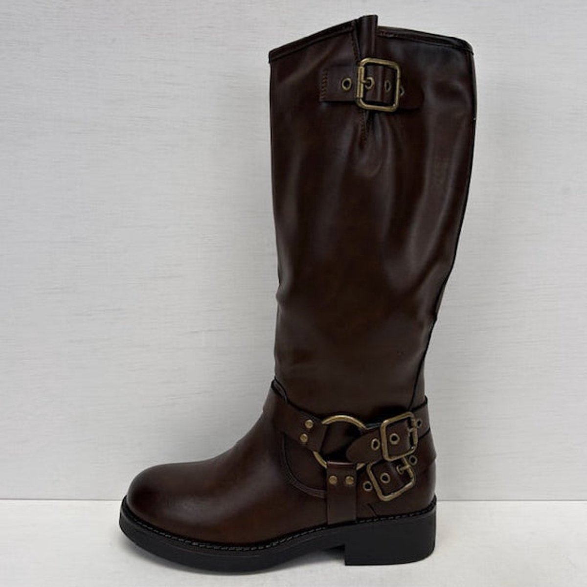 Hoge leatherlook laars met siergespjes bruin Bruin / 38