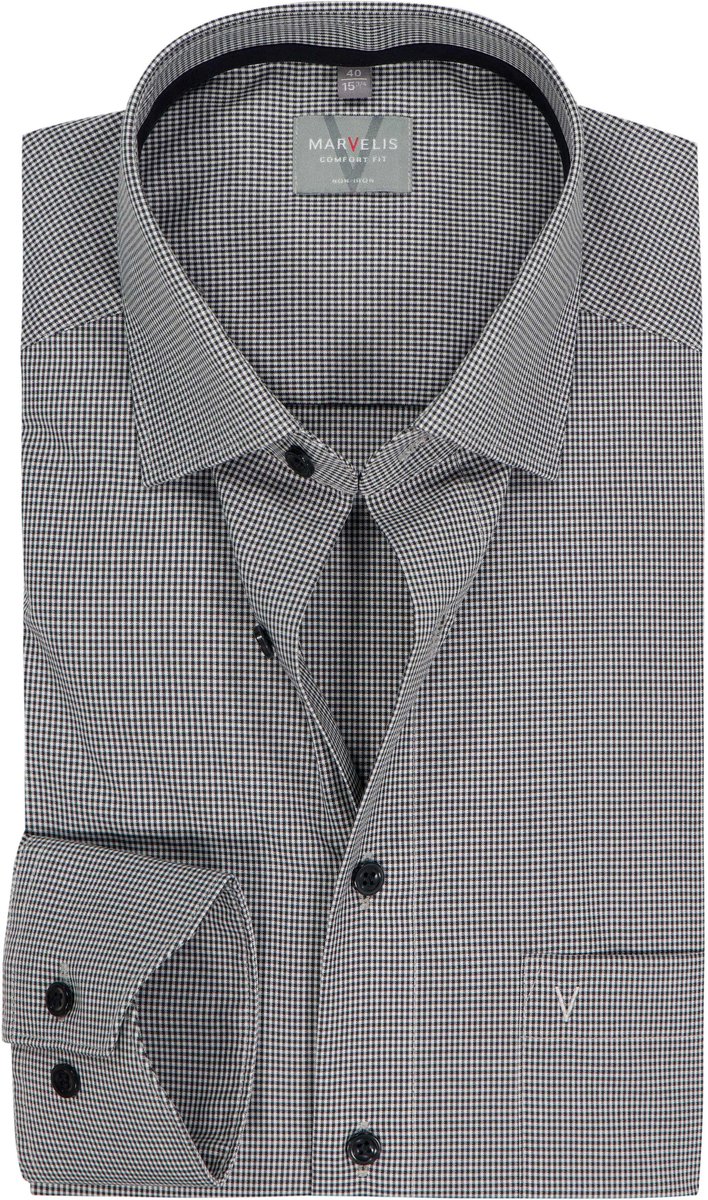 MARVELIS comfort fit overhemd - popeline - zwart met wit geruit - Strijkvrij - Boordmaat: 40 (EU maat: M)