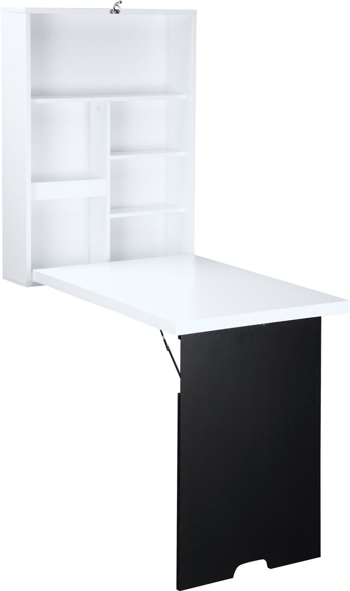 Wandgemonteerd opklapbaar bureau -met standaard en geïntegreerd krijtbord - wit MDF - 60x94x147cm