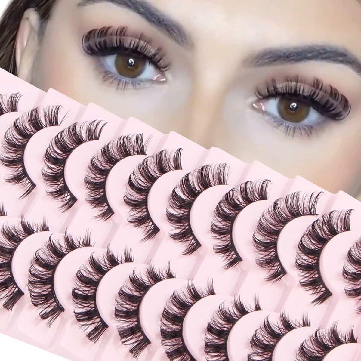 Kunstmatige wimpers Russische Fake Lashes Russian Strip Lashes D Curl Valse wimpers 10 Paar Krullende Cat Eye Lashes Pluizige Volume wimpers
