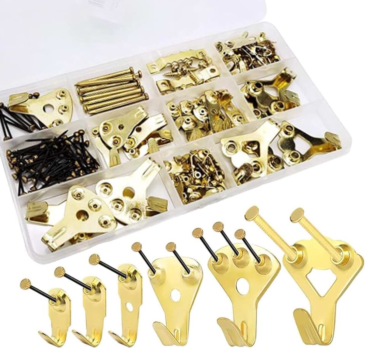 120 stuks fotohaken - Heavy Duty Picture Hanging Kit fotolijst hangers met spijkers, fotolijst haken houdt 10-100 lbs voor harde muren