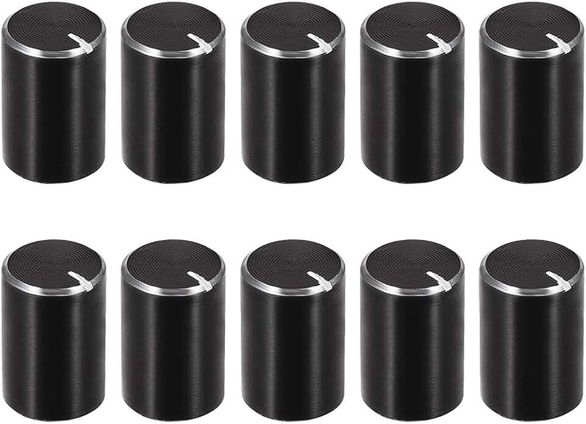 Sourcing map 10st potentiometerknop kartelas aluminium draaiknop volumeregelaar zwart 10 mm x 15 mm 6 mm as