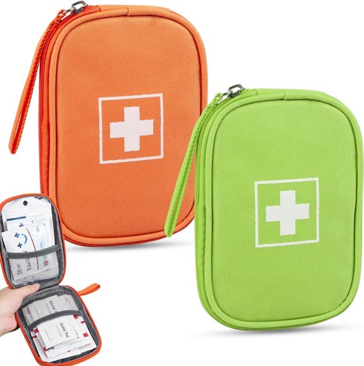 Set van 2 - Klein draagbaar pillenzakje voor op reis - Medicijnopbergzakje - Leeg mini pillenzakje - Compact en draagbaar
