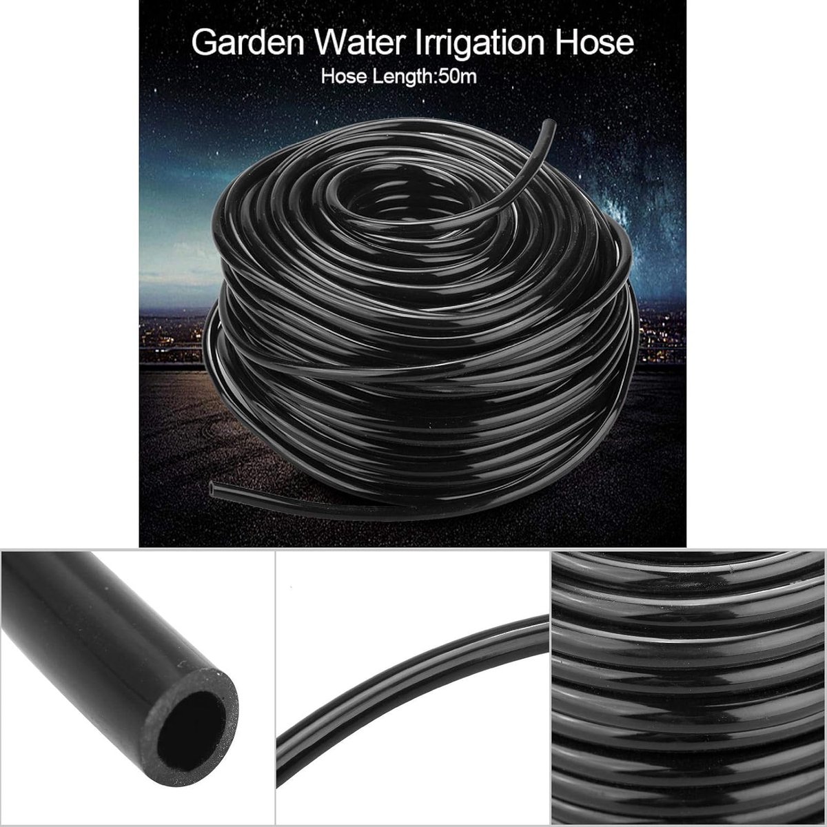Tuinslang - Waterleidingslang PVC - Gazon Besproeien - Duurzaam Flexibel Materiaal - 50 Meter - Zwart – foto 2