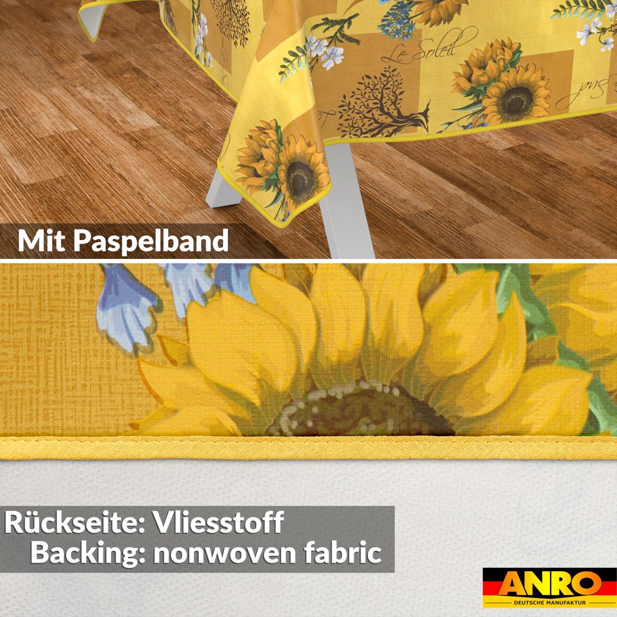 ANRO Tafelkleed Zonnebloemen Meerkleurig 180x120cm Met sierband Afwasbaar Waterafstotend
