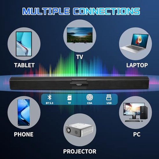 Home Audio Soundbar - Luidspreker Systeem - Thuisentertainment Verbeteren - Krachtige Surround Sound - 51 cm Lengte - Zwart van home — afbeelding 4