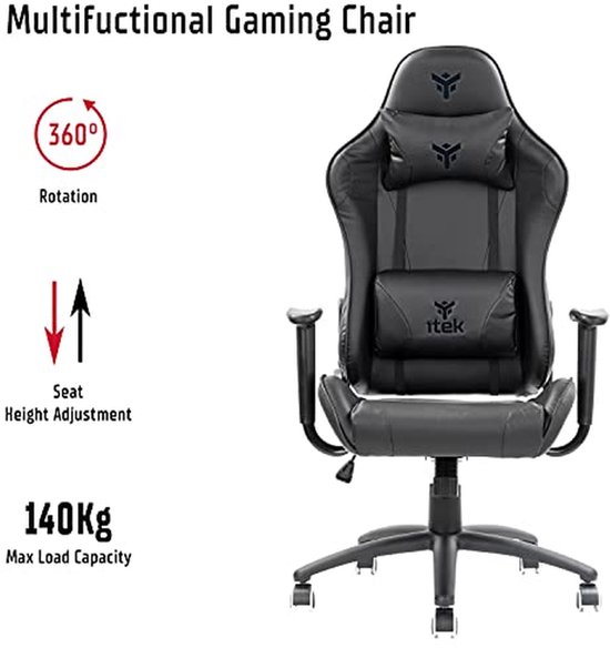 Gamingstoel Leer - Ergonomische Stoel - Langdurig Zitten - Verstelbare Rugleuning - Tot 140 kg - Zwart — afbeelding 4