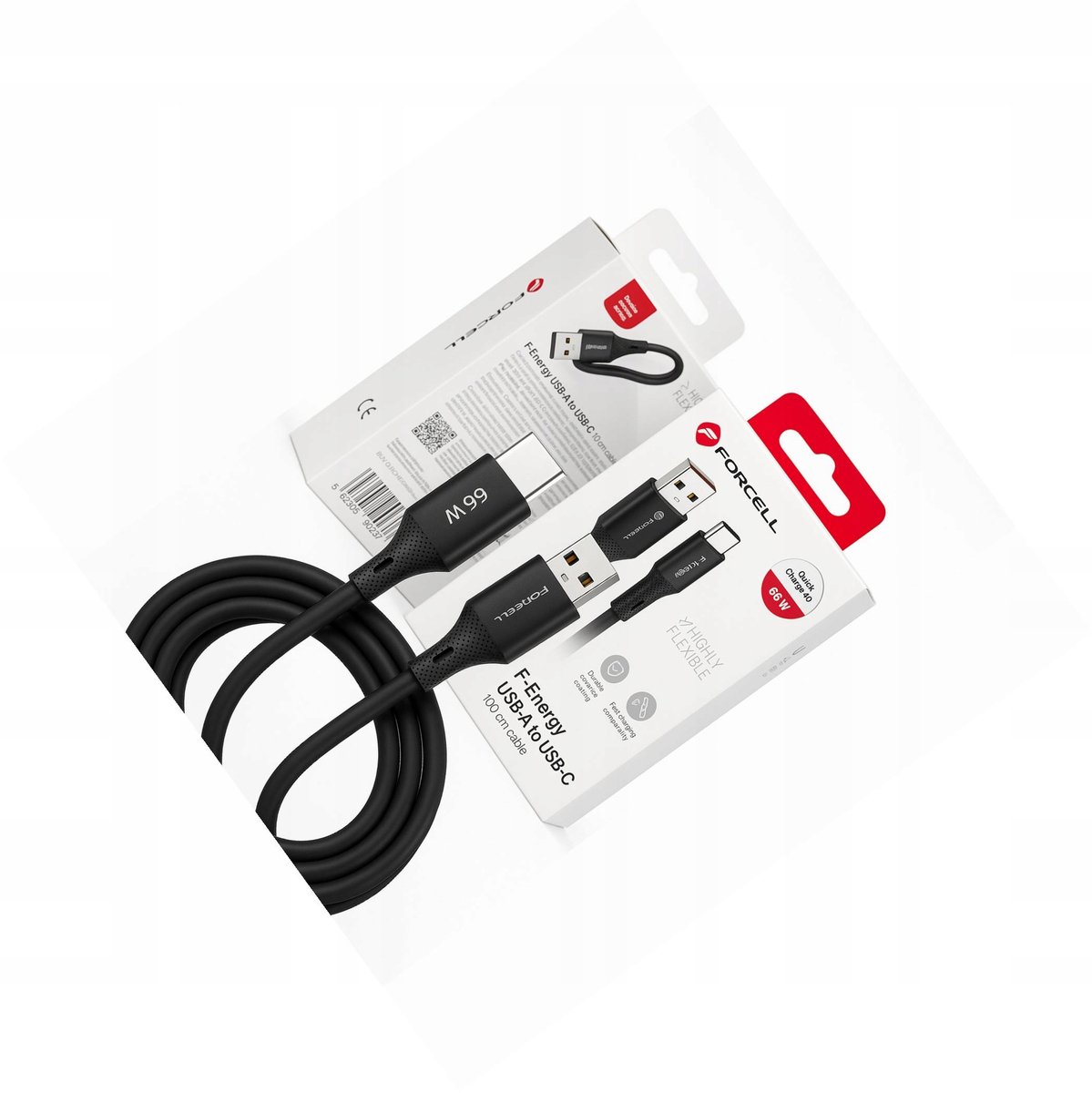 Forcell 66W USB-A naar USB-C Kabel 1m Zwart - Android Auto & Snel Laden