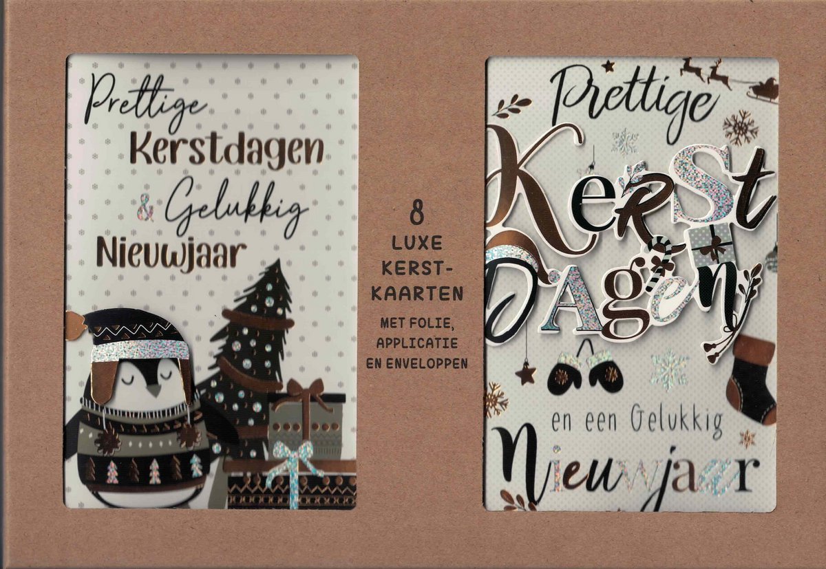 Kerstkaarten - wenskaart - kerstkaarten 8 stuks - kerstkaart - set van 8 kerstkaarten - box 8 kerstkaarten - kerstkaarten goud - luxe kerstkaarten