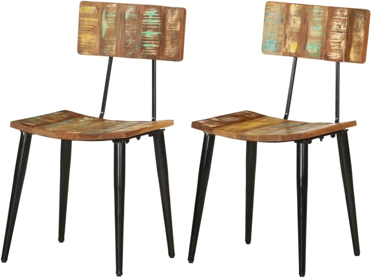 Eetkamerstoelen Set - Houten Stoelen - Buiten Zitten - Uniek Gerecycled Hout - 2 stuks - Multicolor