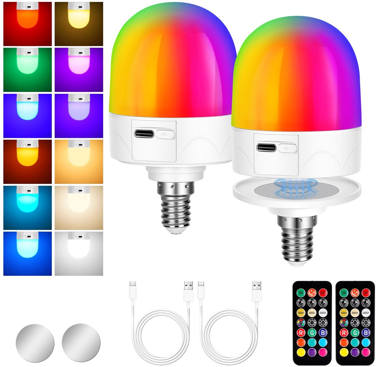 Namajunas - Draadloze oplaadbare lamp met afstandsbediening - 2 stuks - 3 soorten helderheid - Afneembare magnetische voet - Dimbaar en met timer functie - Voor wand lamp en nachtlampje - Perfect voor de slaapkamer, woonkamer en kinderkamer