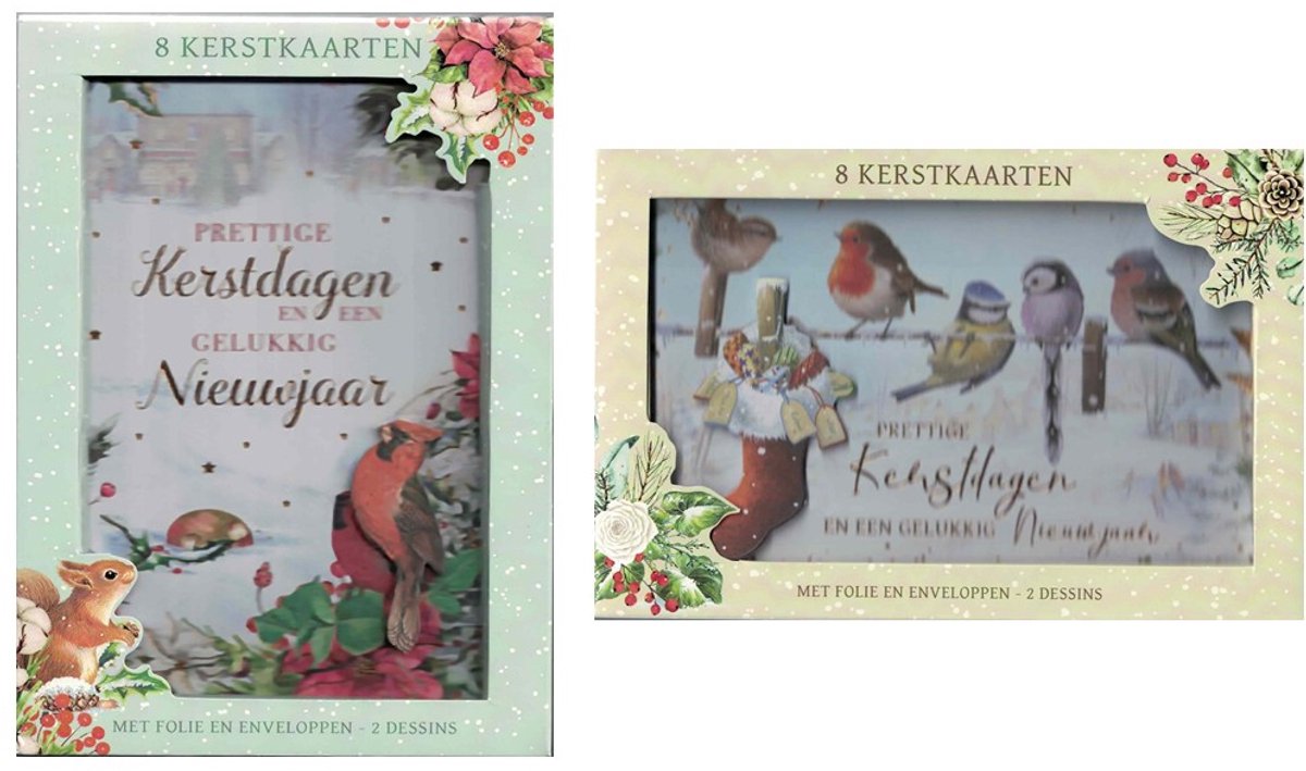 Kerstkaarten - wenskaart - 16 luxe kerstkaarten - 4 dessins - luxe kerstkaart - kerstkaart met goudfolie - liefdevolle kerst - sfeervolle kerst - mooie kerst
