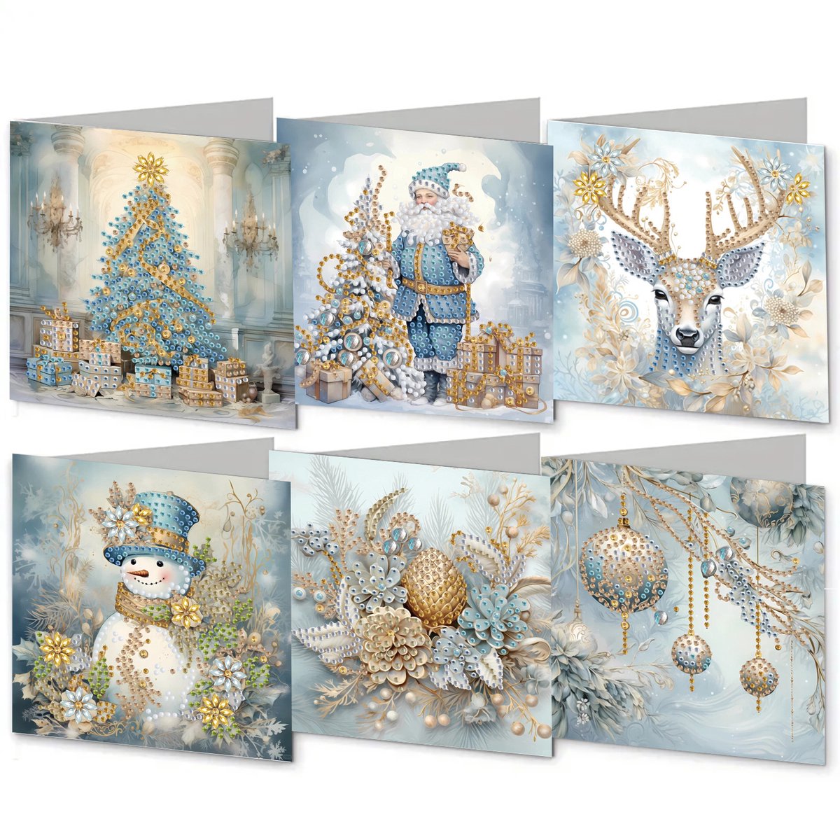 6 Stuks Diamond Painting Kerstkaarten Set - 15x15 cm - DIY Wenskaarten Met Enveloppen - 5D Diamant Schilderen Knutselset Voor Kerstmis - Creatieve Hobby Kaarten Met Kerstboom Sneeuwpop Motieven - Handgemaakte Cadeaukaarten Voor Familie En Vrienden