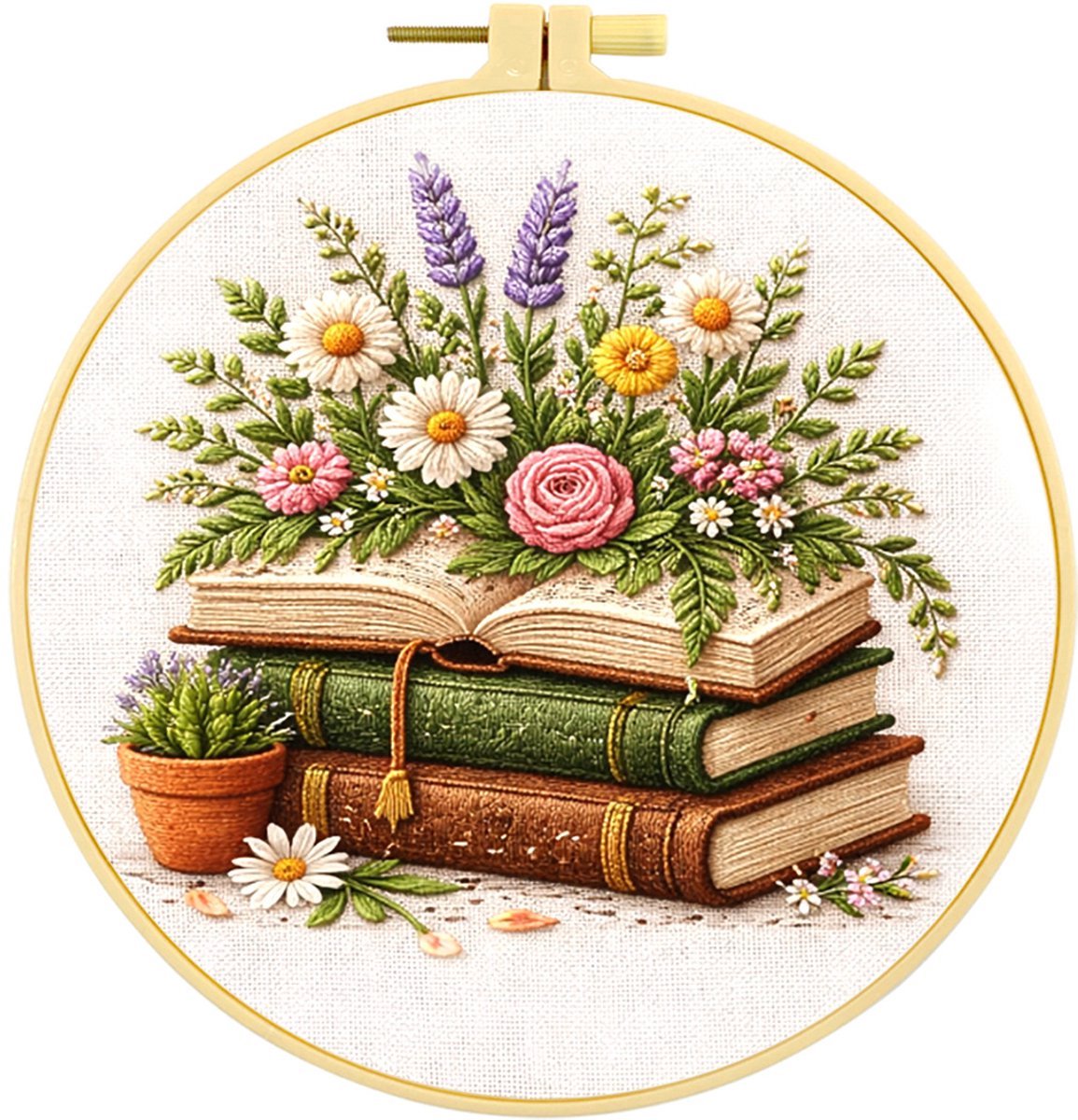 Casalora Borduurpakket Bloemenboek – DIY Borduurset voor Beginners en Volwassenen – Bloemenboek Borduren met Borduurring, Voorgedrukt Borduurstof en Accessoires – Handwerk Borduur Kit