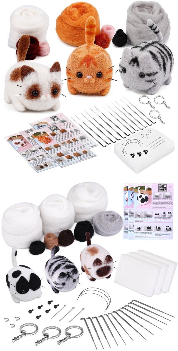 Casalora Punch Needle - Naaldviltpakket voor Beginners - 6 Katten - Complete DIY Starterset met Wol en Viltnaalden
