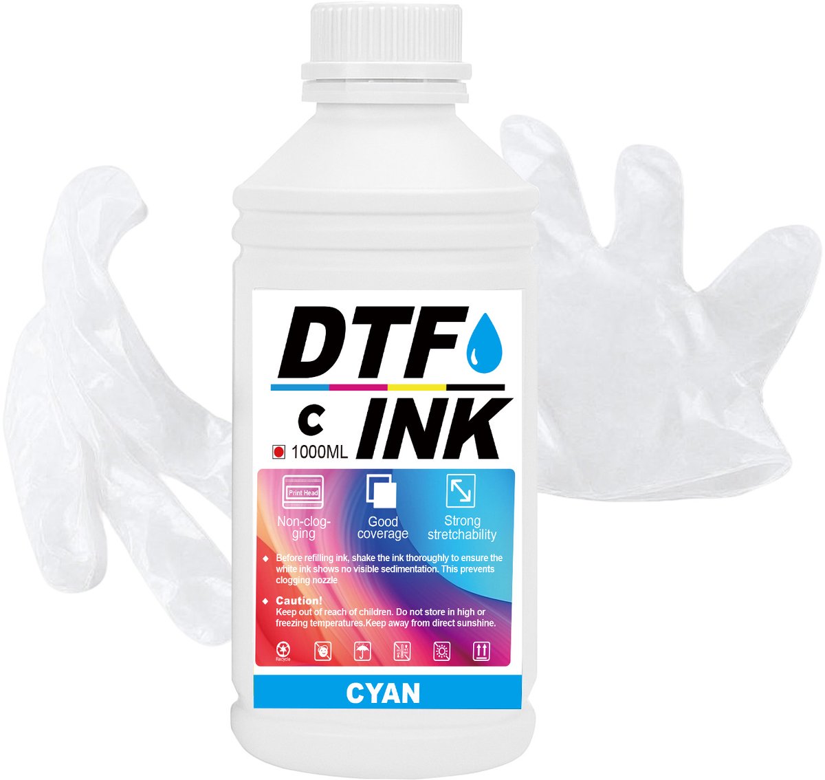 1000ML Premium DTF Inkt Navulling - Voor Inkjetprinters - Warmteoverdracht Film Printing - Vervangende Inkt - Cyaan
