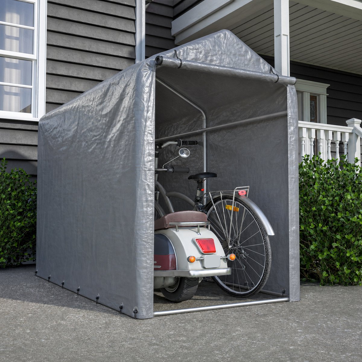 Fietsenhok Voor Buiten 100x187x160 cm - Waterdichte Fietsenstalling - Metalen Frame - Voor Fiets, Scooter En Tuingereedschap