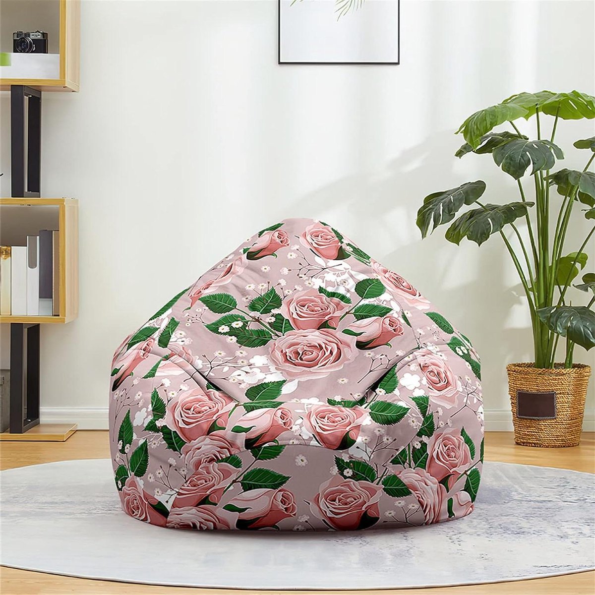 Zitzak hoes - Stoelhoes opbergzak - Ontspannen en opbergen - Zachte wasbare stof - 80x90 cm - Rozenbloemen