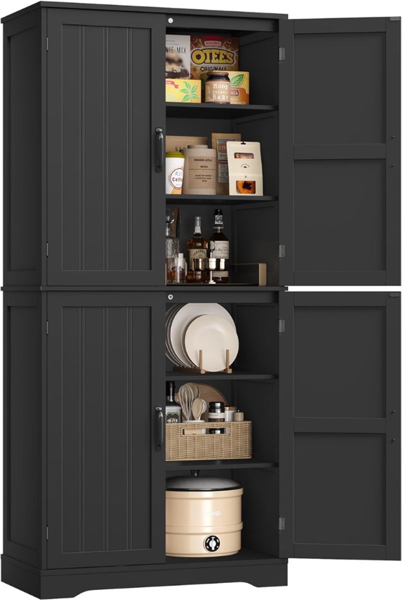 ZRNS® Buffetkast - Voorraadkast - Hoge Keukenkast - 4 Deuren - Zwart