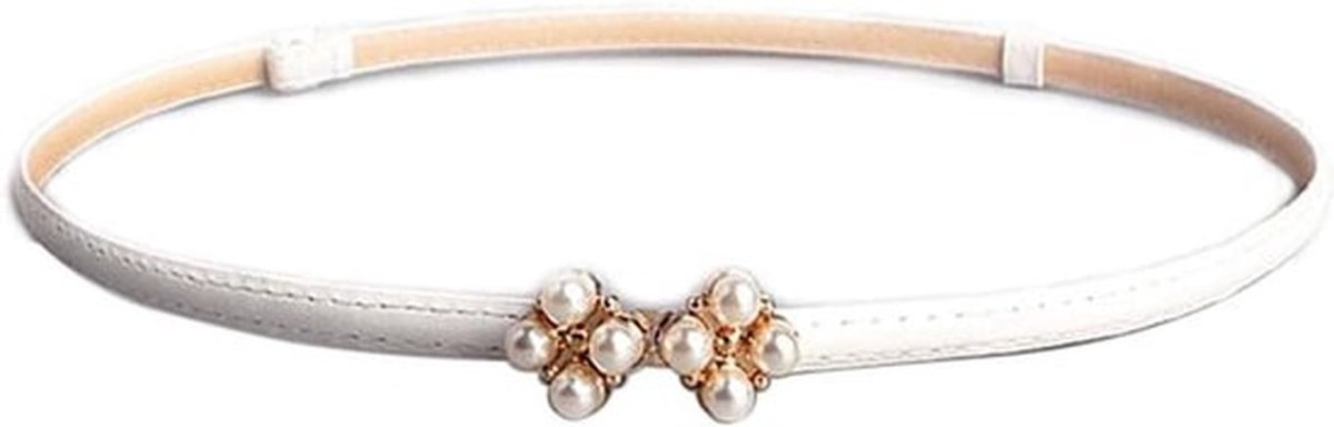 Vrouwen Riemen - Stijlvol - Leer - Verstelbaar - Metalen Gesp - Dames - Tailleband - Riemen - Wit PU Lederen Slanke Riem geschikt voor Jean Jurk.