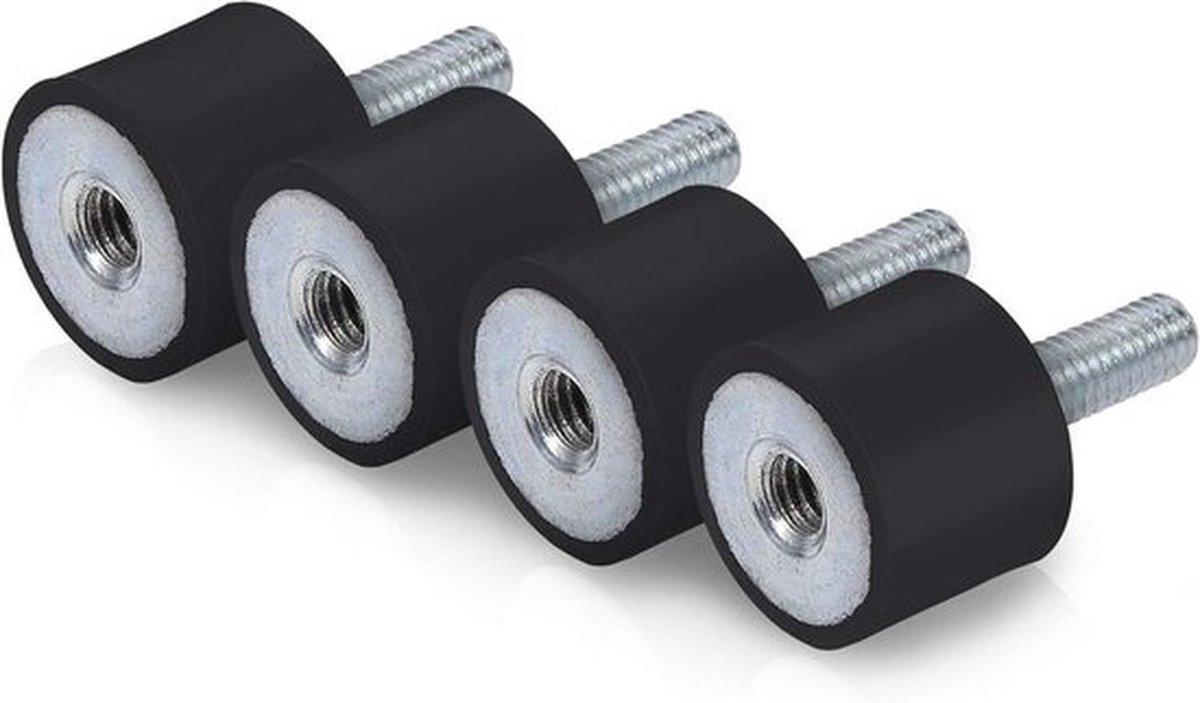Rubberen schokdempersteunen - rubber isolatorsteunen - antivibratie silentblock - M6 - noppen - set van 4 - geschikt voor auto/boot - zwart - dempingssysteem met noppen.