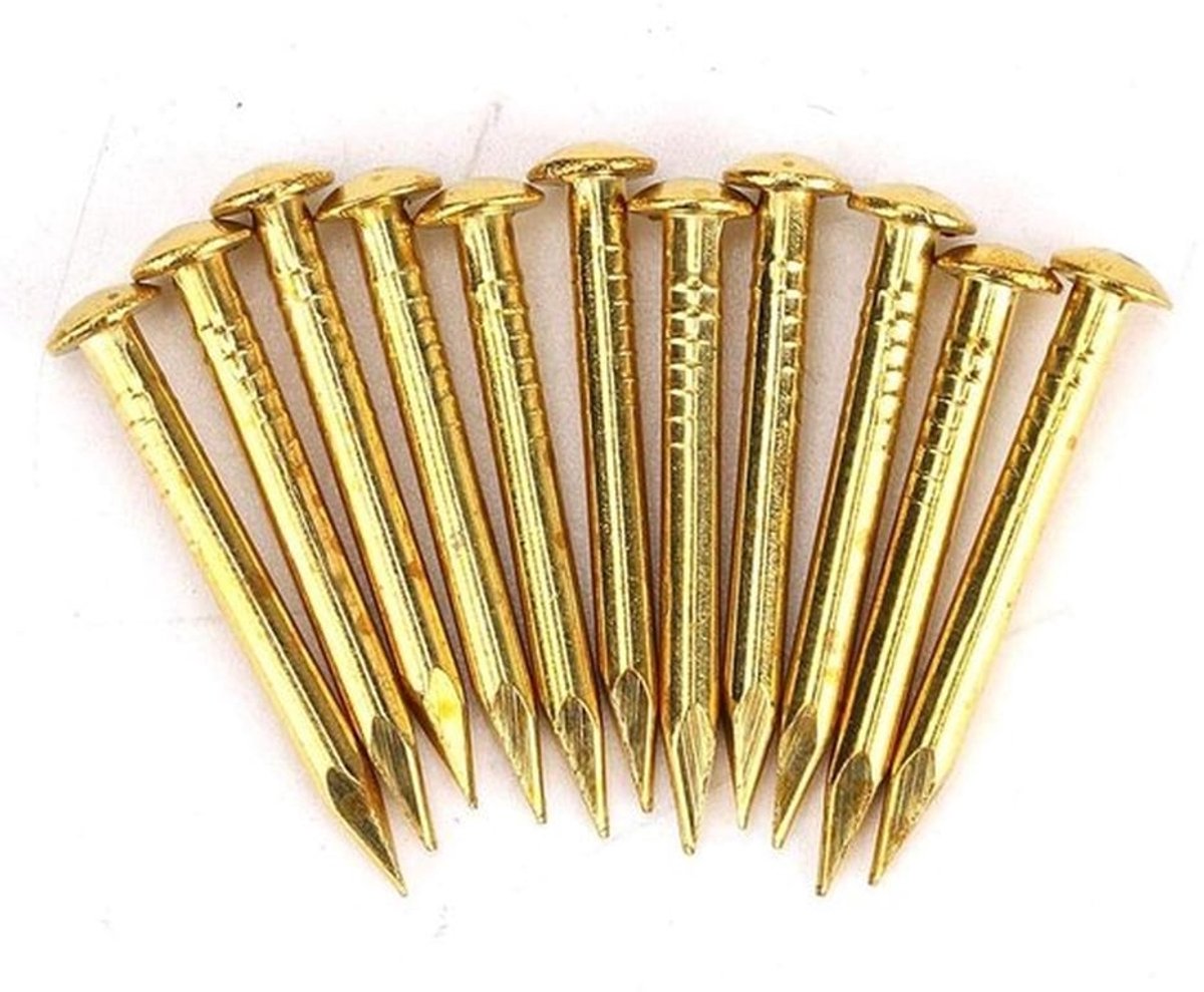 - Kopspijkers voor hout - Nagels voor ophangen - Ronde kop - Gouden - Messing nagels - 100 stuks - 22mm dikker - Geschikt voor fotolijst spiegel