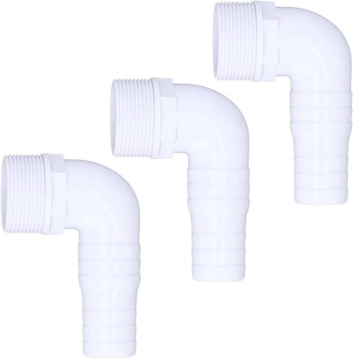Zwembad slang adapter - 90 graden Elleboog - Verbinding - Universeel - Grootte - Aanpassingsstuk - Geschikt voor Bovengrondse Poolpompen - Wit met Verloopstuk - 3 Stuks