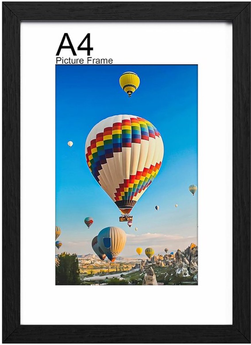 Zwarte Fotolijst A4 - Hout - 21 x 29,7 cm - Plexiglas - Voor Wandmontage of Bureau