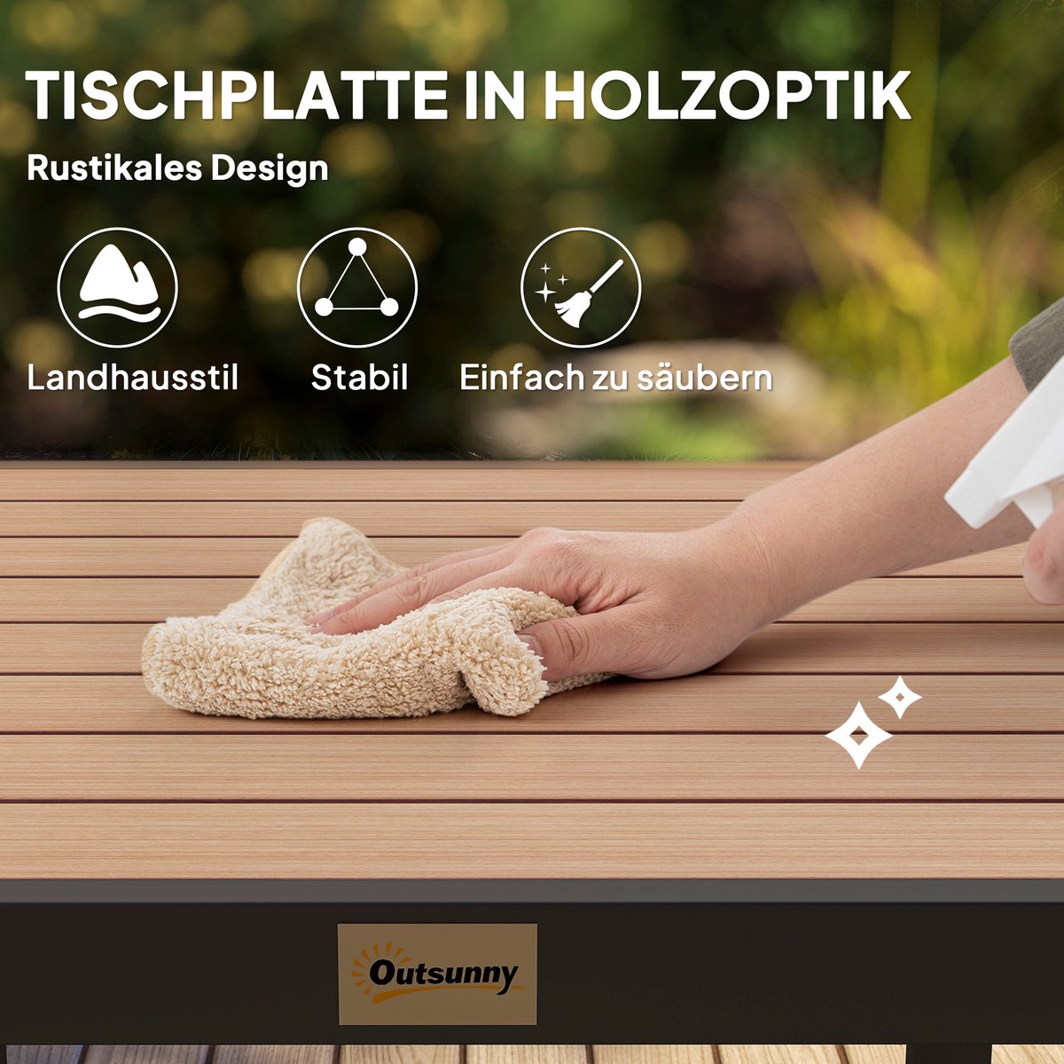 DESMIU Tuintafel Vierkant Kunststof Tafelblad Met Aluminium Frame Voor Balkon Terras En Tuin Voor 4 Personen 78x78x74 Cm Naturel