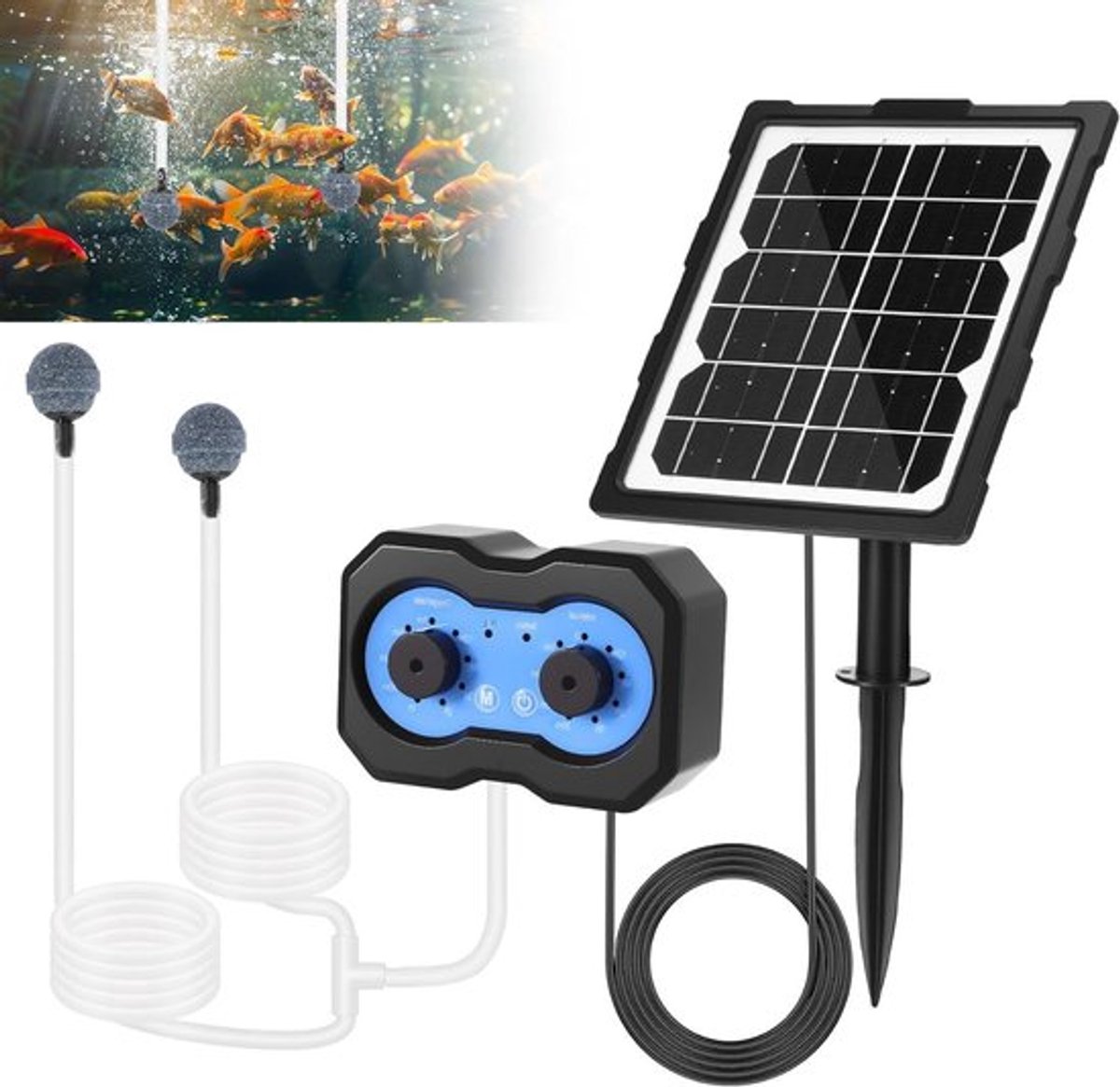3W Zonnepaneel Luchtpomp voor Vijver, Tijdgestuurd en Stil, Ideaal voor Tuinvijvers en Aquaria met 2200 mAh Accu