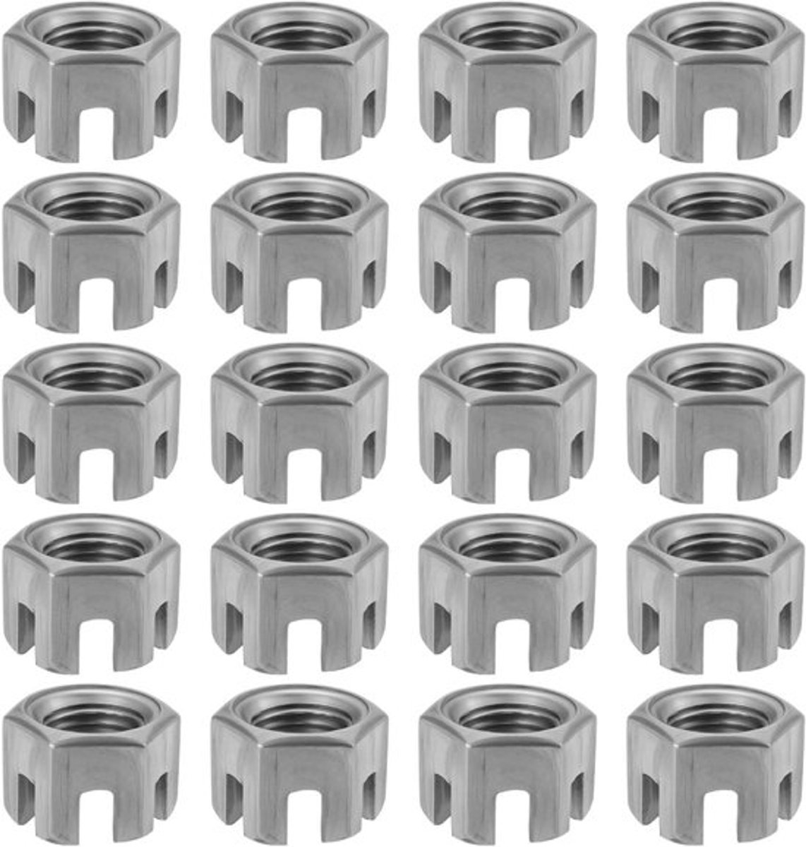 Zeshoek Slotted Moer - Grade 4.8 - Koolstofstaal - Hex Kasteel Moeren - Mechanische Industrie Garage - Home Meubels Bevestigingsmiddelen - Geschikt voor M14x1.5mm - Zilveren Moeren 20 Stuks.