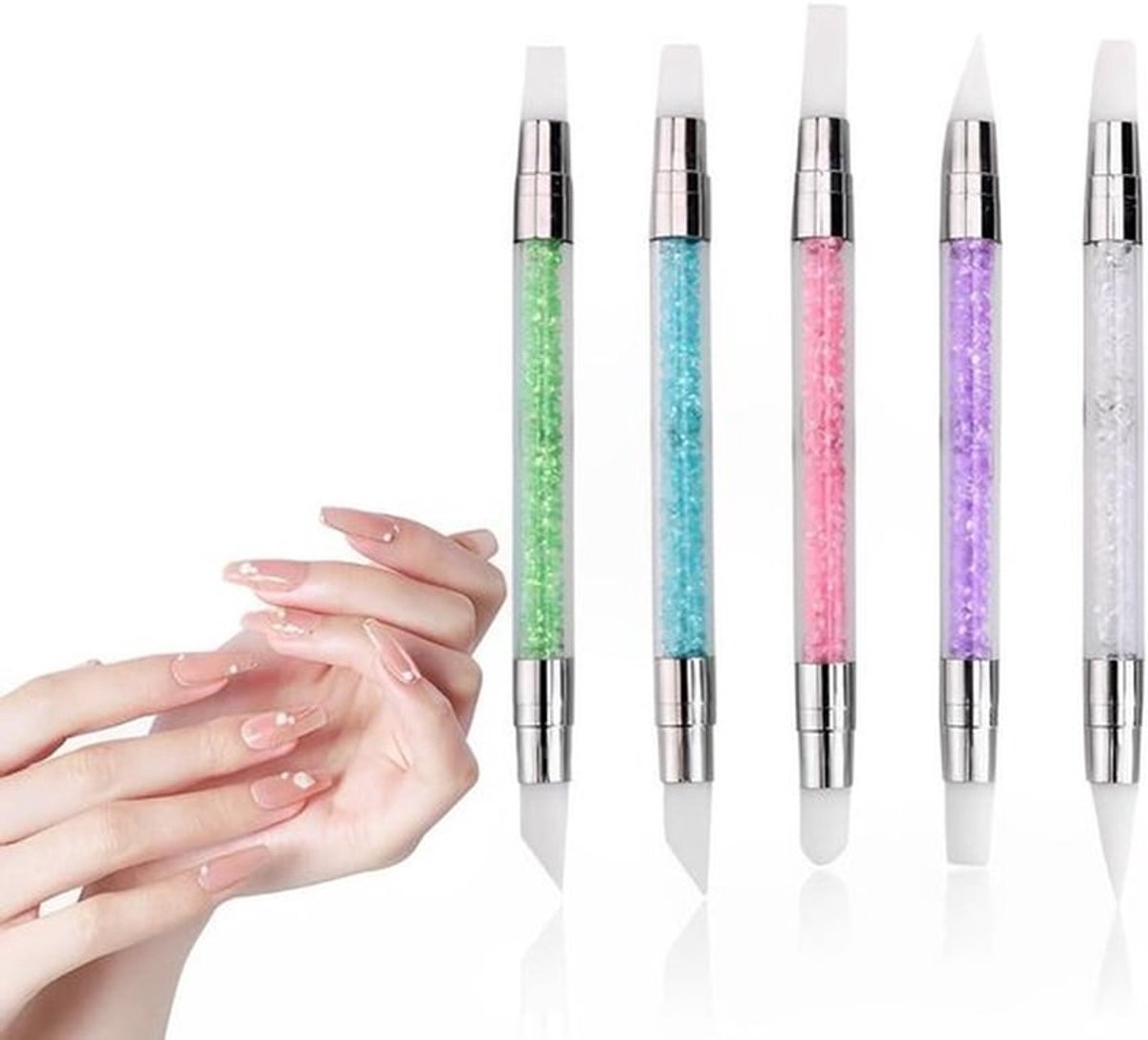 Nagelborstel Set - Siliconen - Dubbele Kop - 5-delig - DIY Nagelgereedschap - Siliconen Borstel - Gelmodelleer - Borstels - Nagels - Geschikt Voor - Verschillende Maten