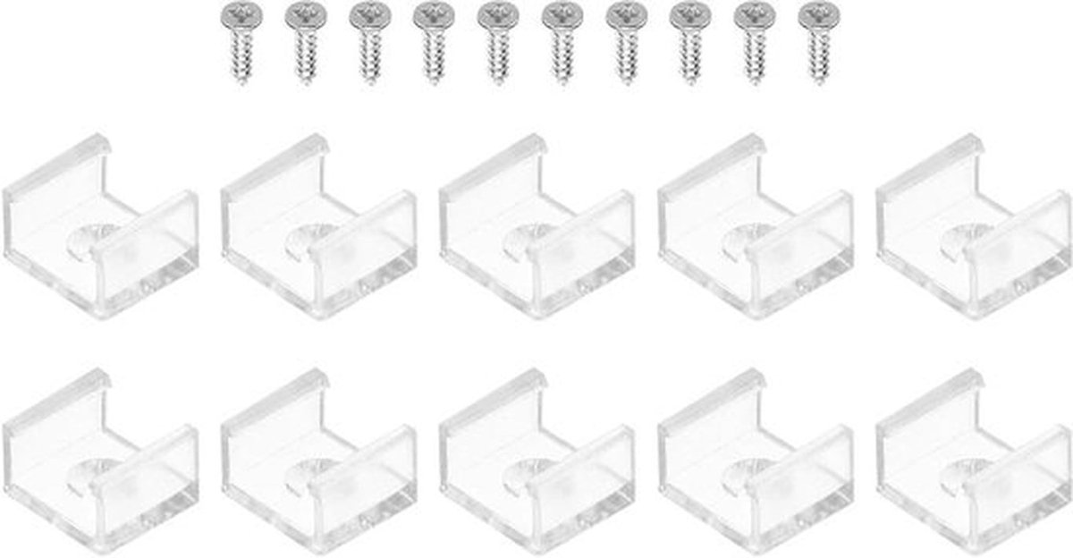 LED-stripclips - Bevestigingsclips - Montagebeugel - 100 Stuks - Plastic Klemhouders - Schroeven - 10mm Neon RGB Licht - Kabel Lint - Helder - Geschikt voor Installatie - Diverse Modellen