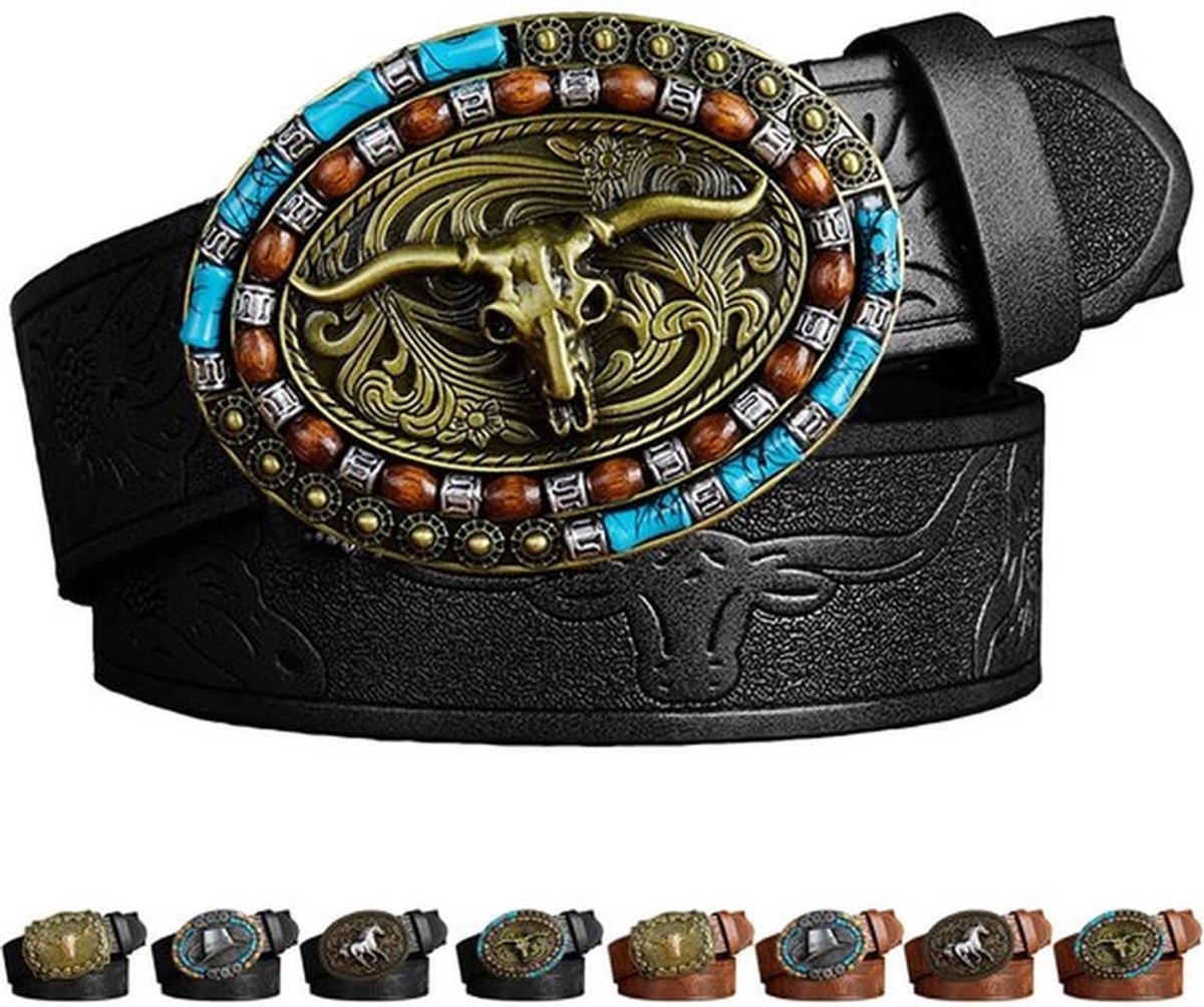 Cowboyriem Authentiek Western-Design - Western Riem - Heren Riem - Riem met Gesp - Cowboy-Accessoires - 110/120/130 cm verstelbaar - Westernriem