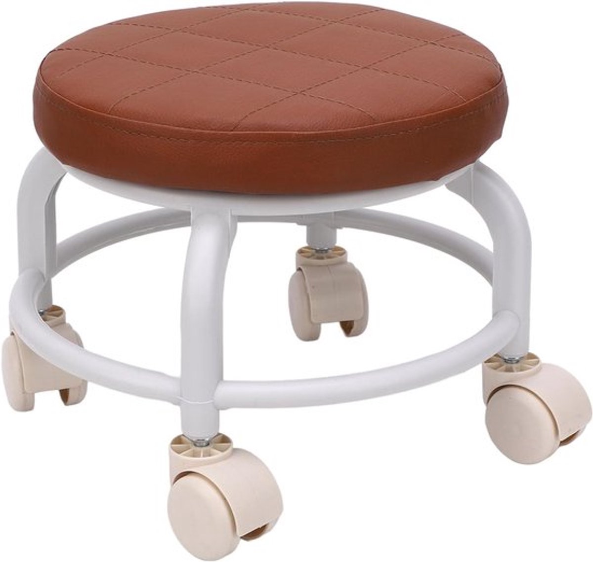 Comfortabele Mini Rollende Kruk met 360° Draaibare Wielen, Waterdicht PU Leer, Ideaal voor Thuis, Kantoor, Salon en Garage