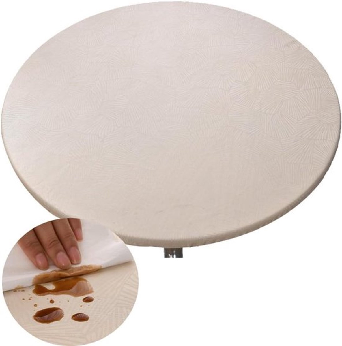 Waterdicht elastisch rond tafelkleed - oliebestendig - oliezeil-tafelkleed - vlekbestendig - rekbare tafelbeschermer - thuis koffie restaurant dineren picknick - 120cm beige