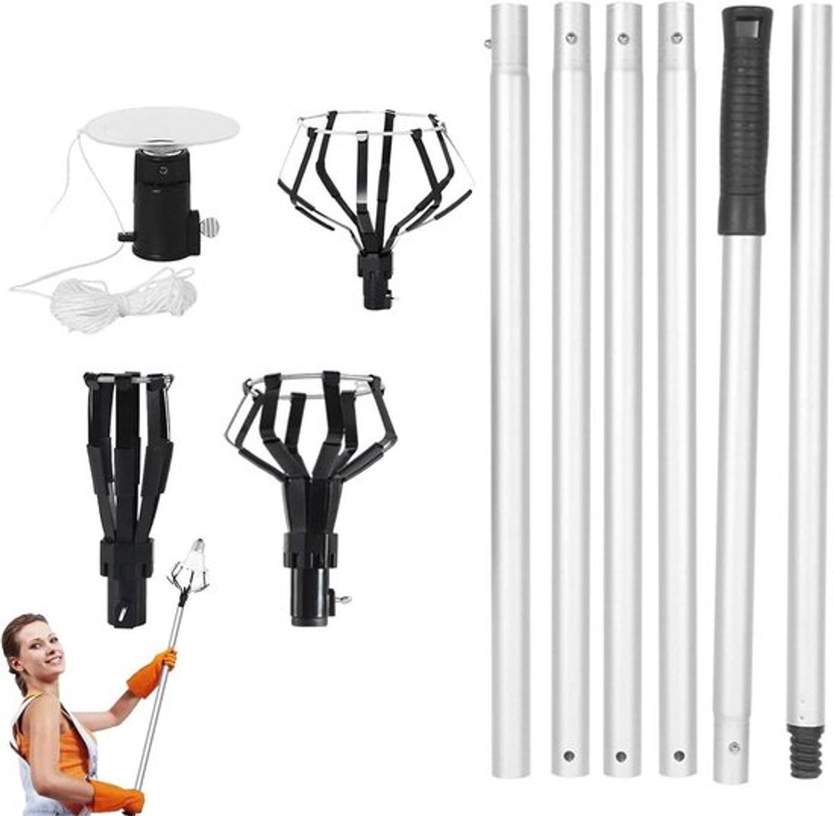 Plafondlamp wisselaar - Set van 5, aluminiumlegering, telescoopstang, gloeilamp vervangen, fruitplukken