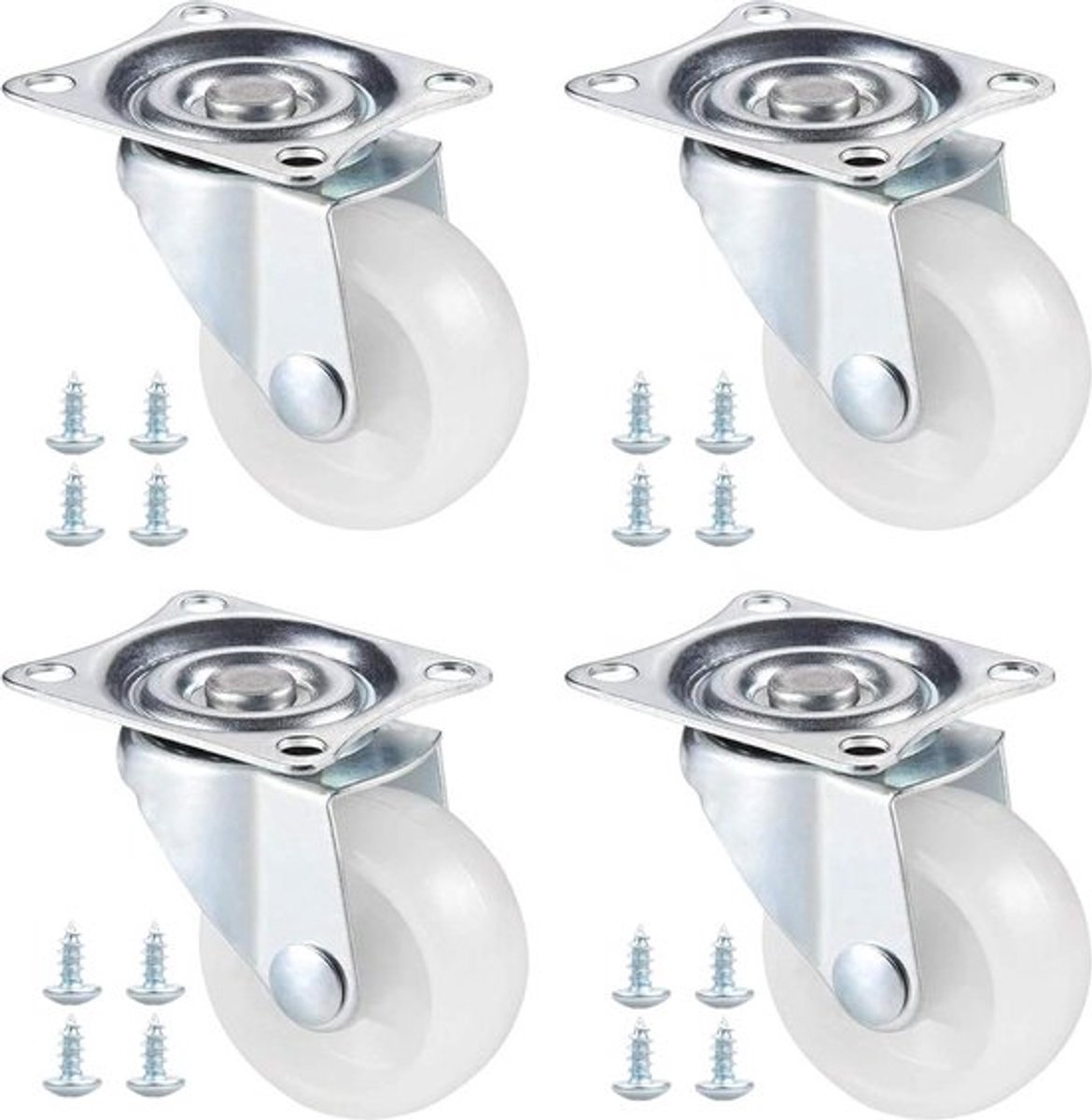 Set van 4 zwenkwielen 15 inch, zware uitvoering zwenkwielen - dubbele kogellagers - rubberen meubelwielen - doe-het-zelf industriële toepassingen