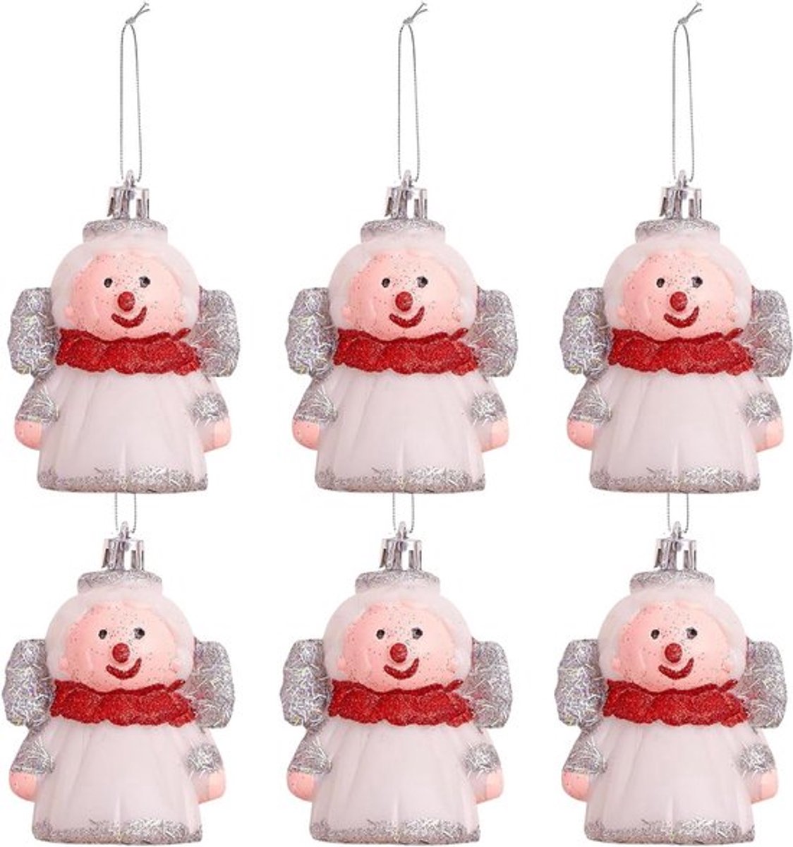 6 stuks kerstballen rood wit kerstdecoratie engel hangers plastic 9 cm met bindkoord voor dennenbomen raamdecoratie - Kerstmis