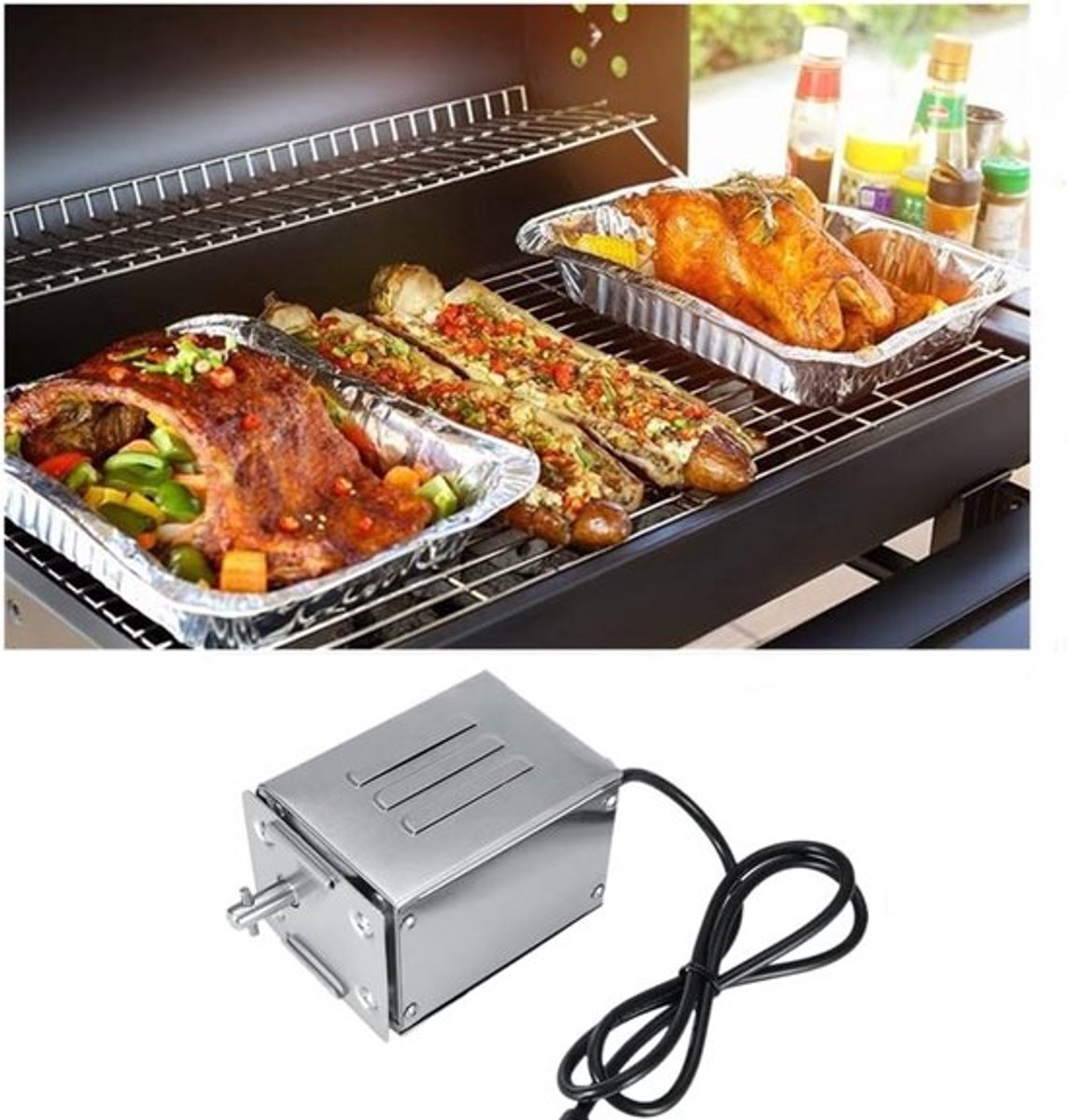 Complete Rotisserie Kit voor Buiten met Elektrische Motor en Grillspies - Ideaal voor BBQ en Barbecueën, Geschikt voor 50-70KGF