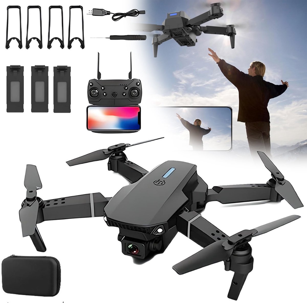 Drone Met Camera 4K - Opvouwbare Wifi-Quadcopter - RC Quadcopter Speelgoed - Verjaardagscadeau Voor Jongens En Meisjes