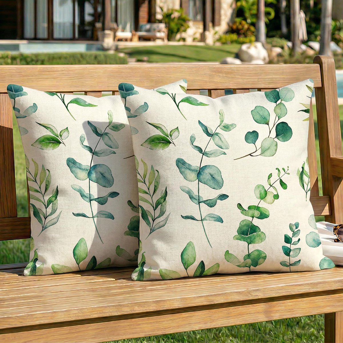 Kussenhoezen 50 x 50 cm - waterdicht - eucalyptus-design - voor tuin en balkon - SnelShoppen