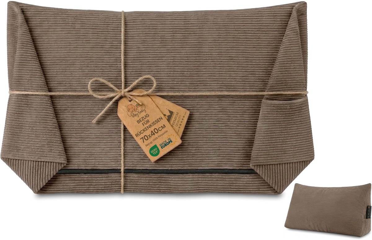 Hoes voor wigkussen/rugkussen van Corduroy, 70 cm breed – overtrek voor leeskussen voor bed, bank en sofa; groot bankkussen en wandkussen; leeskussen/steunkussen voor rugleuning Oeko-Tex Bruin