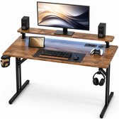 Five Stars® Game Bureau - 100x50x75 cm - Game Bureau met LED Verlichting - Rustieke Houtlook - Gaming Desk - Computertafel - RGB LED Verlichting