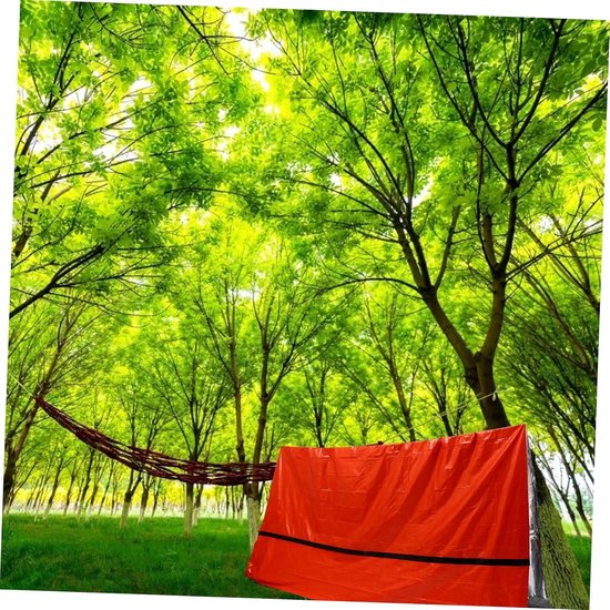 Noodtent met slaapzak - Opvang voor buiten - Kamperen en reizen - Lichtgewicht en waterdicht - 245 cm lengte - Oranje — afbeelding 3