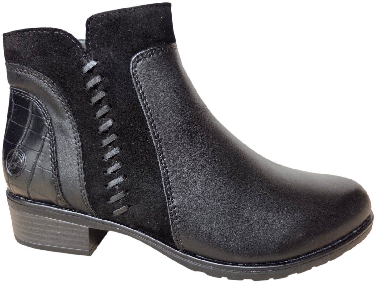Remonte D6893-02 Enkellaarzen Zwart Leer en Suede Dames - Zwart - 37
